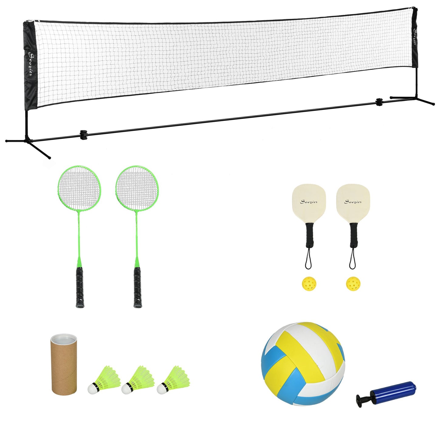 Soozier 17ft Portable All-in-One Badminton Set, Pickleball and Volleyball Net, Height Adjustable Outdoor Sports Set for Backyard Beach Driveway Games