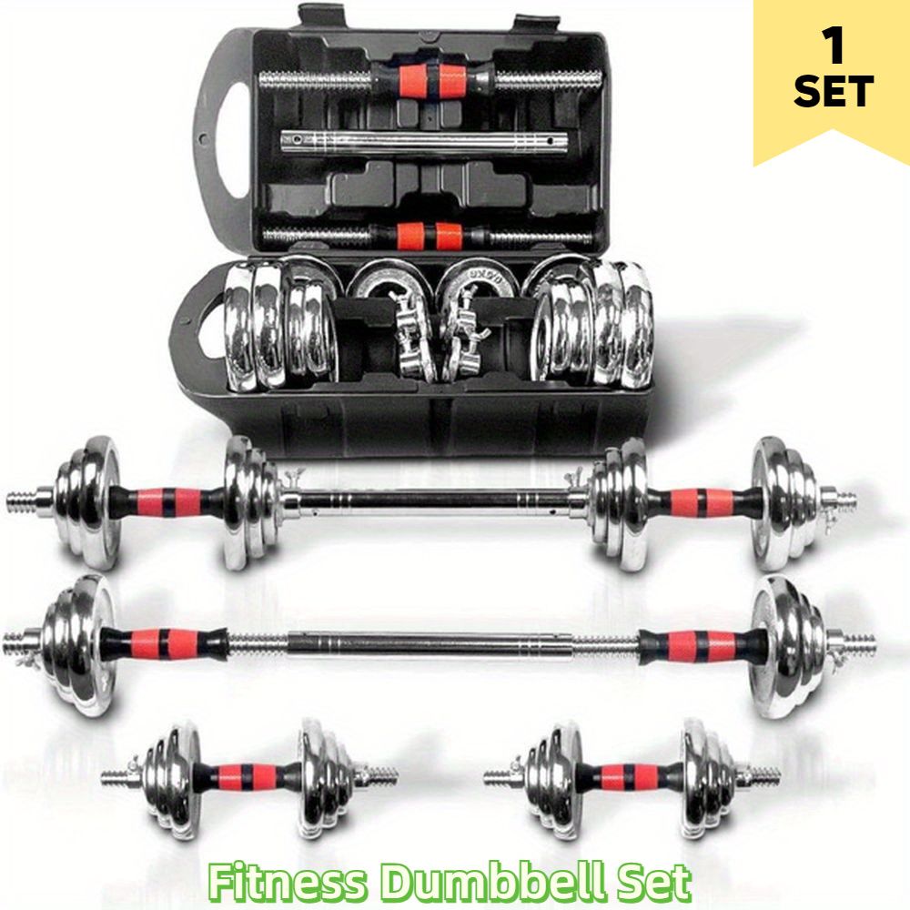 1set 44lbs Fitness Dumbbells Set, Adjustabl with Metal Connecting Rod Used As Barbell, Chromed Weights, Hardcover Gift Box, Home Gym Work Out Training Equipment