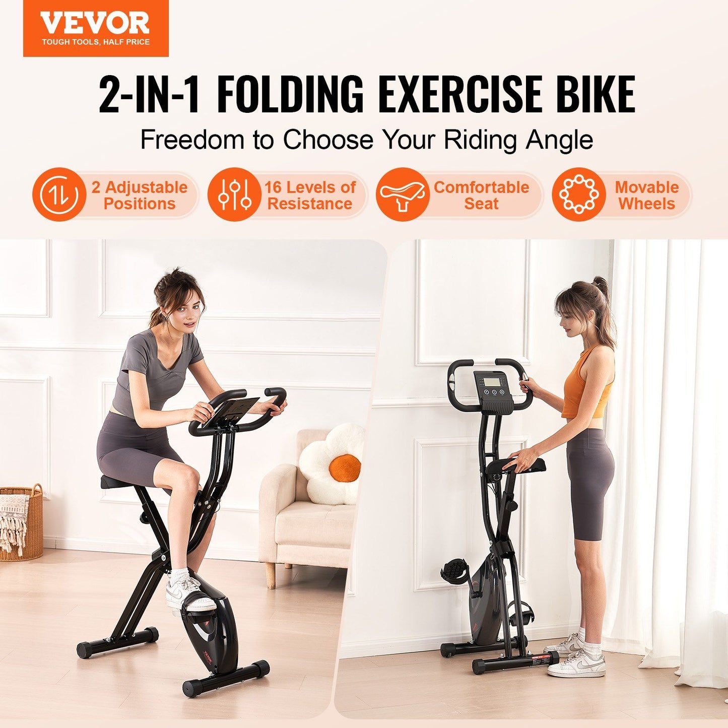 VEVOR Folding Exercise Bike Fitness Stationary Bike Upright Indoor Cycling Bike