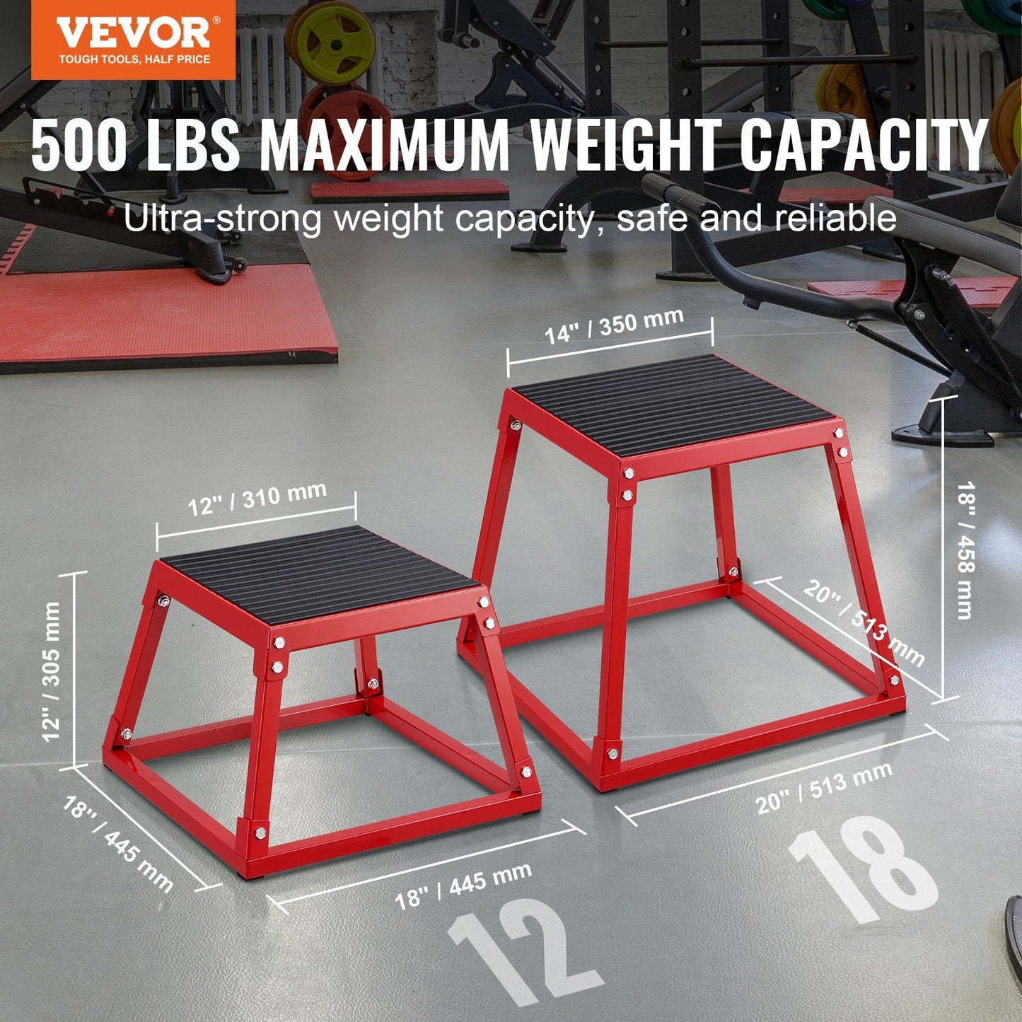 VEVOR Plyometric Jump Box, 12 Inch Plyo Box, Steel Plyometric Platform and Jumping Agility Box, Anti-Slip Fitness Exercise Step Up Box for Home Gym Training, Conditioning Strength Training, Red