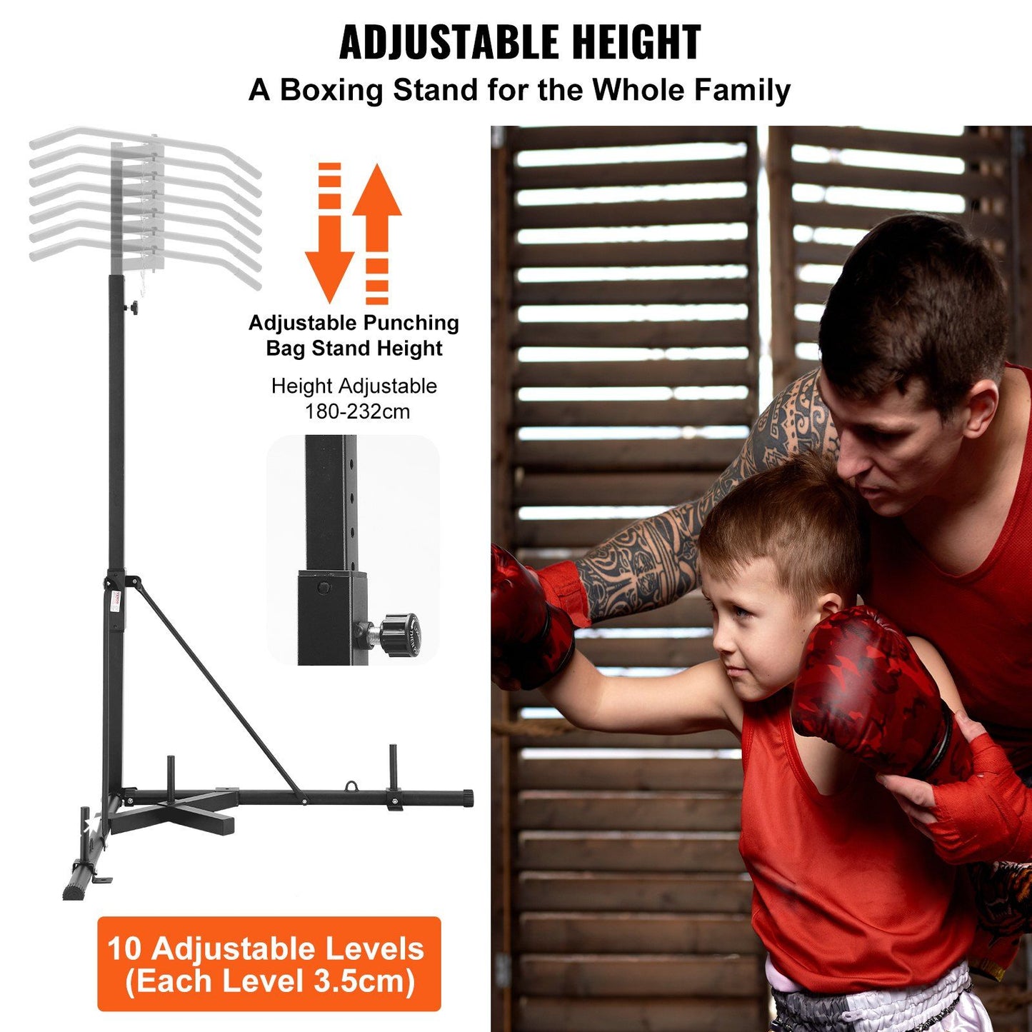 VEVOR 2 in 1 Punching Bag Stand, Steel Heavy Duty Workout Equipment, Adjustable Height Boxing Punching Bag Stand with Pull Up Bar, Freestanding Sandbag Rack, Holds Up to 400 lbs, for Home Gym Fitness