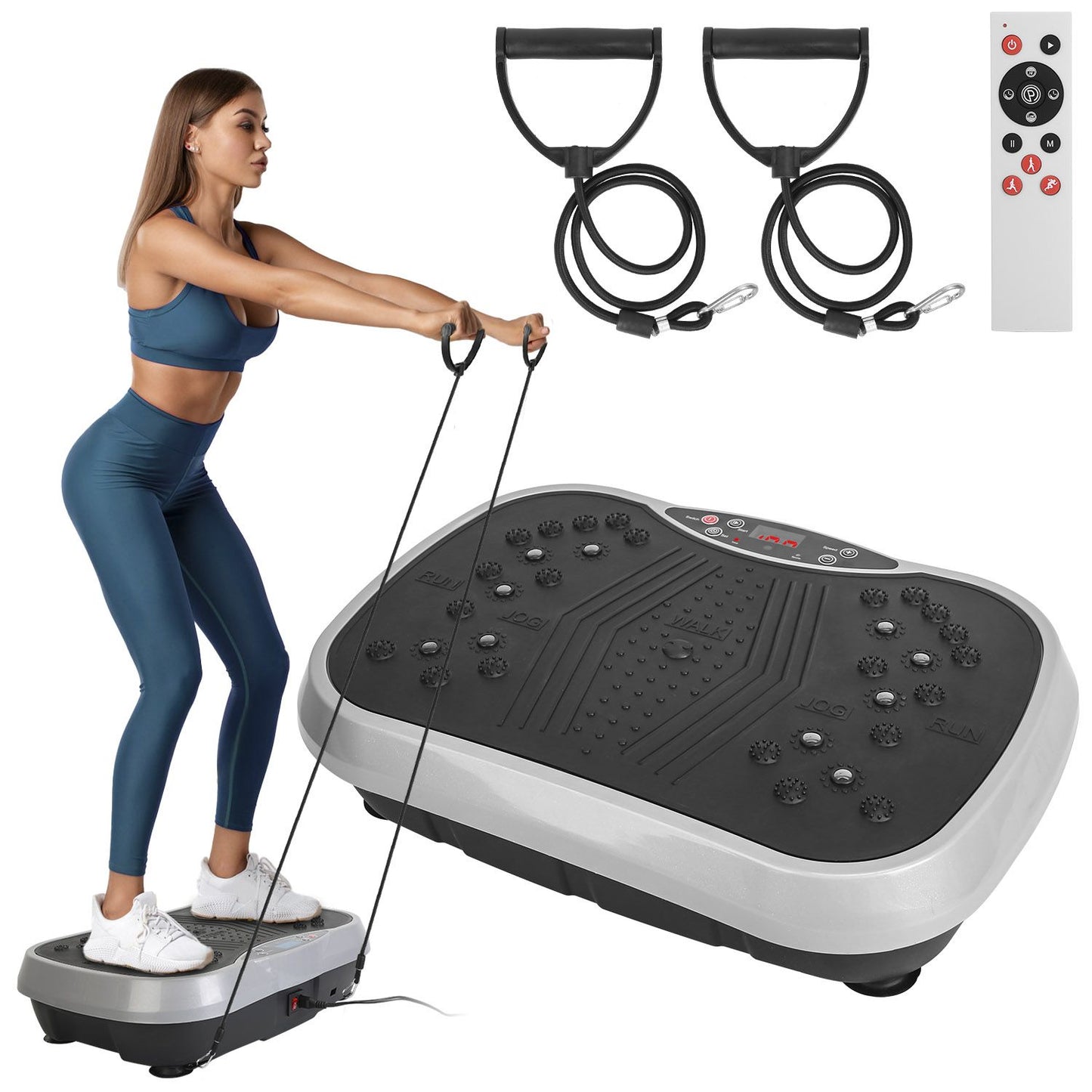 Vibration Exercise Machine With Resistant Bands Remote Control Whole Body Vibration Platform Workout Equipment Home Fitness Training Equipment For Weight Loss Fat Burner