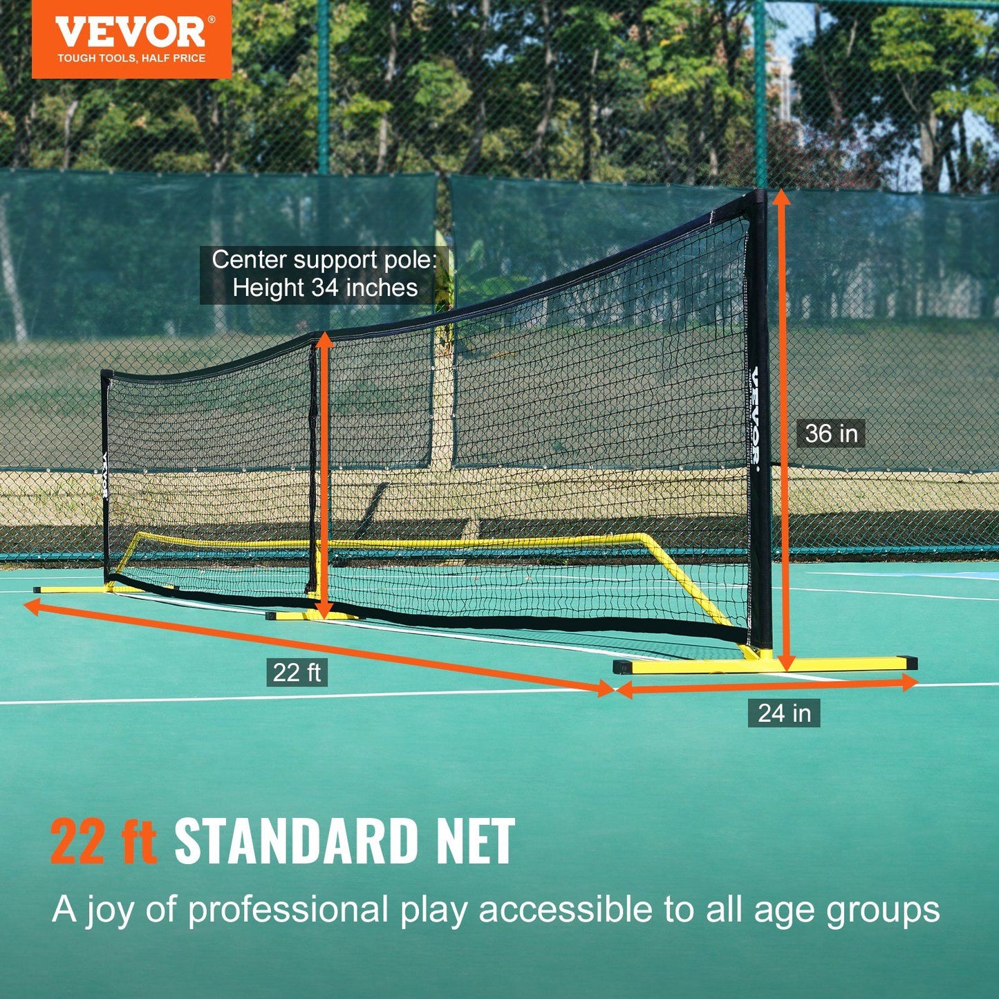 VEVOR Portable Pickleball Net System, 22FT Regulation Size Net, Weather Resistant Steady Metal Frame & Strong PE Net, Outdoor Game Sports Net with Carrying Bag, Easy Setup, Play in Backyard Driveway