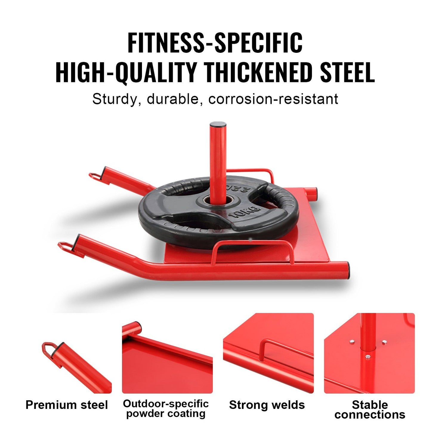 VEVOR Weight Training Pull Sled, Fitness Strength Speed Training Sled, Steel Power Sled Workout Equipment for Athletic Exercise and Speed Improvement, Suitable for 2" Weight Plate, Red