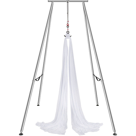 VEVOR Aerial Yoga Frame & Yoga Hammock, 9.67 ft Height Professional Yoga Swing Stand Comes with 6.6 Yards Aerial Hammock, Max 551.15 lbs Load Capacity Yoga Rig for Indoor Outdoor Aerial Yoga, White