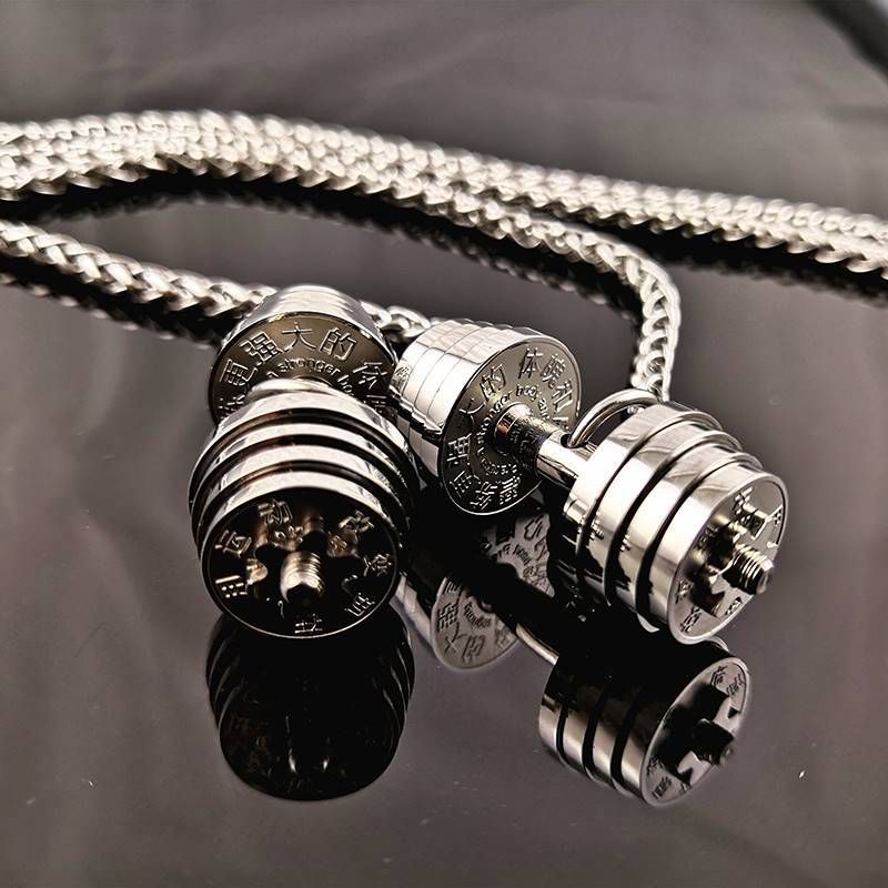 Fitness Necklace Dumbbell Piece Pendant Male Punk Simple Sports