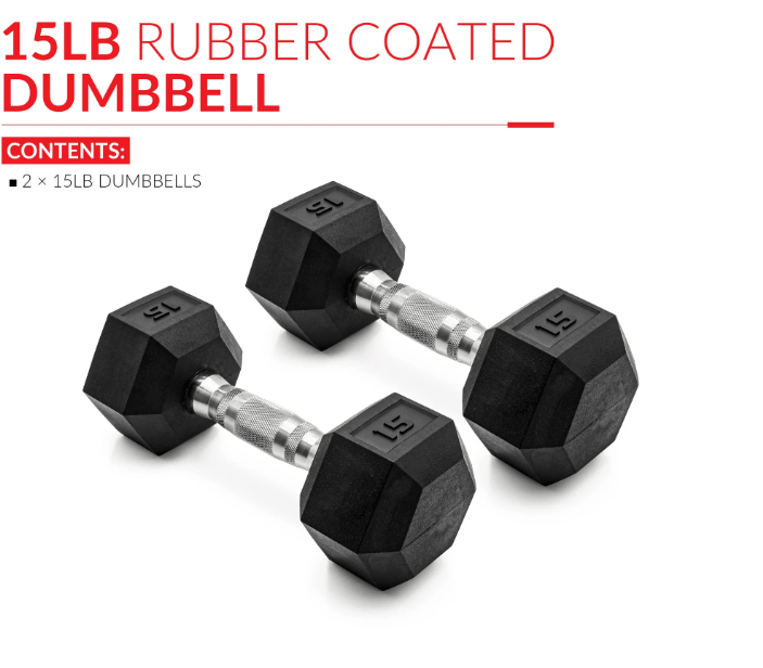 Coated Rubber Hex Dumbbell, Pair