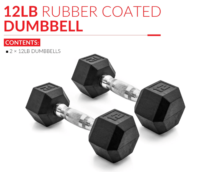 Coated Rubber Hex Dumbbell, Pair