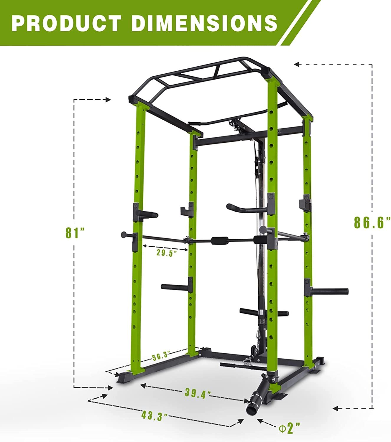 160lb Green Home Gym Set Multi-functional Power Cage, Home Adjustable Pullup Squat Rack 1000Lbs Capacity Comprehensive Fitness Barbell Rack