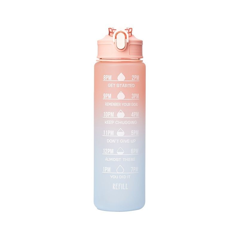 32oz/900mL Motivational Water Bottle With Straw & Time Marker; Daily Water Intake Bottle With Carrying Strap For Fitness Gym School Mountain Climbing Yoga Hiking