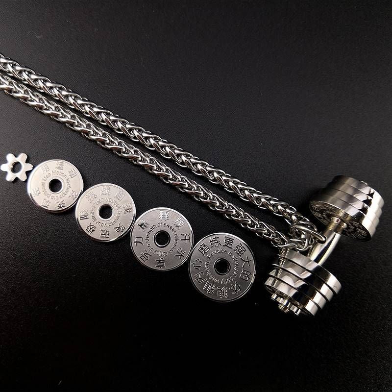 Fitness Necklace Dumbbell Piece Pendant Male Punk Simple Sports