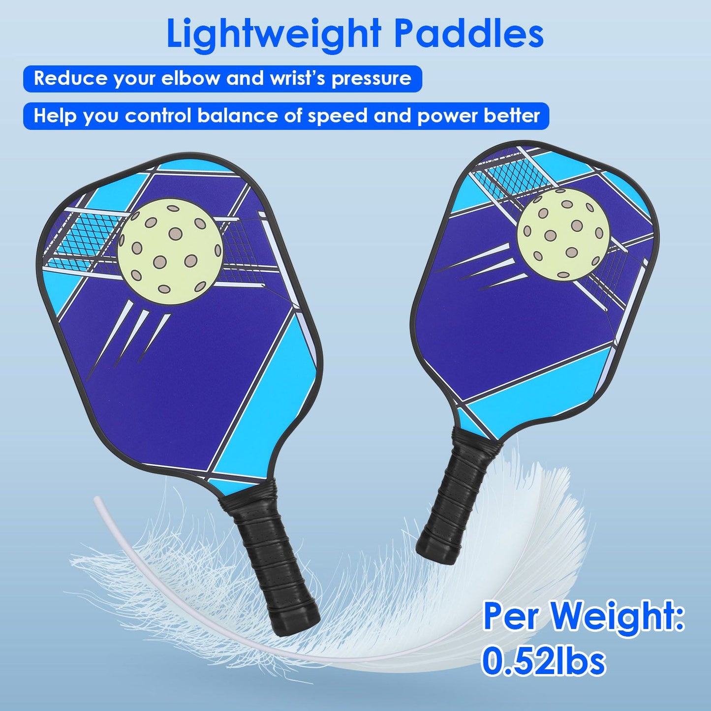 Pickleball Set 2 Fiberglass Paddles 4 Outdoor Indoor Balls Portable Carry Bag 2 Cooling Towel Lightweight Ergonomic Grip for Beginners Pros