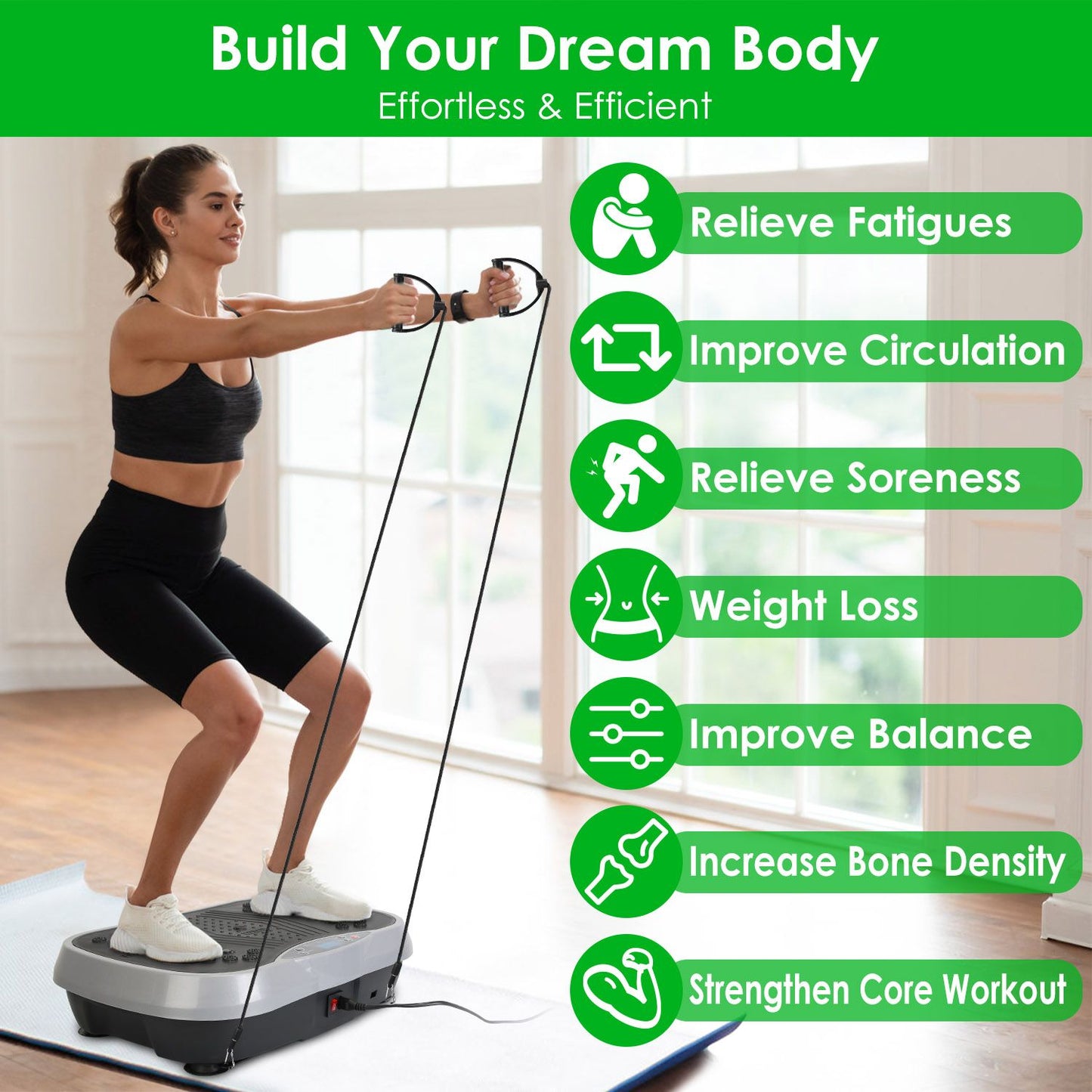 Vibration Exercise Machine With Resistant Bands Remote Control Whole Body Vibration Platform Workout Equipment Home Fitness Training Equipment For Weight Loss Fat Burner