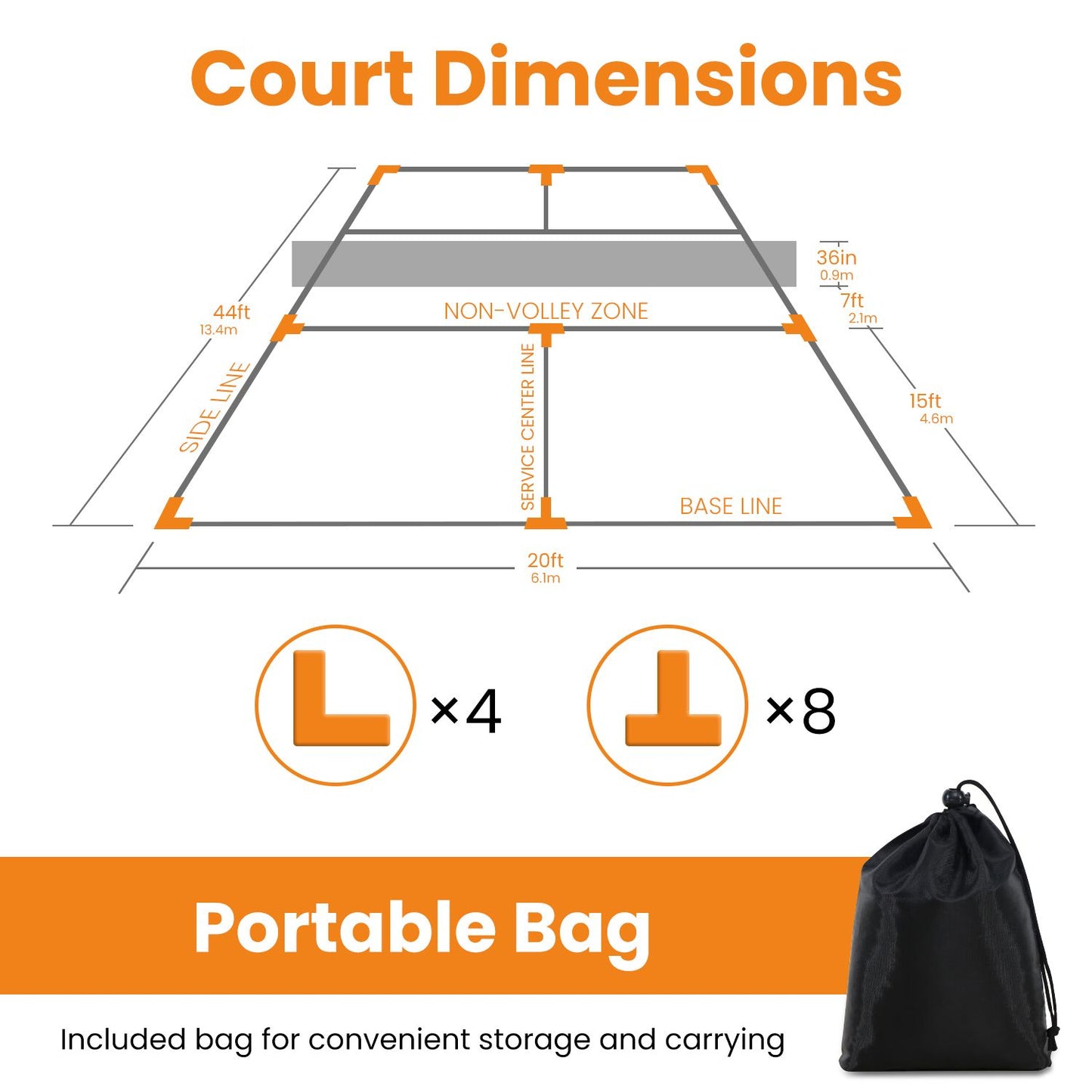 12Pcs Pickle Ball Court Marking Kit 8Pcs T-Shaped Markers 4Pcs L-Shaped Markers Throw Down Silicone Pickleball Court Lines Reusable Boundary Lines with Storage Bag