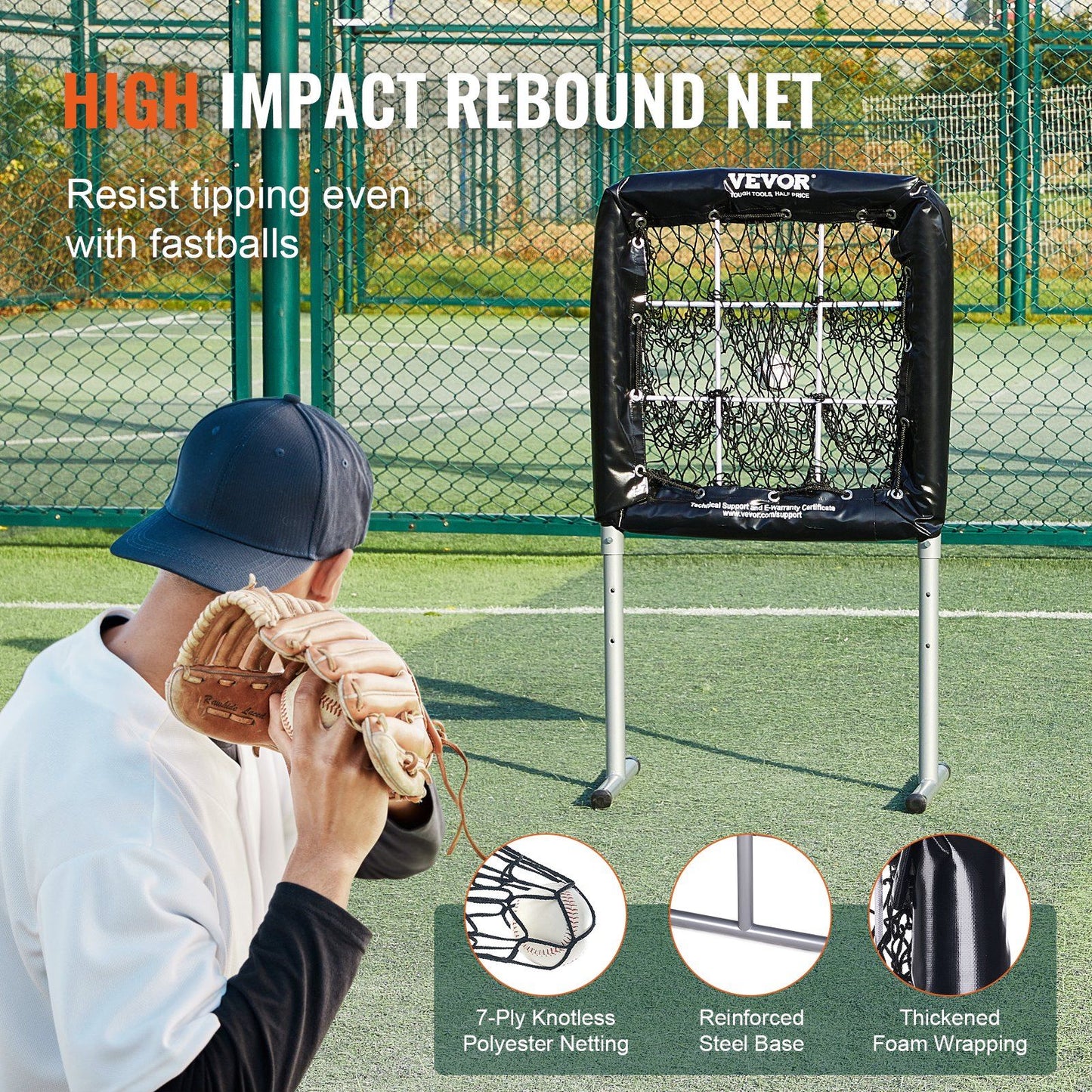 VEVOR 9 Hole Baseball Net, 28"x27" Softball Baseball Training Equipment for Hitting Pitching Practice, Heavy Duty Height Adjustable Trainer Aid with Strike Zone & 4 Ground Stakes, for Youth Adults