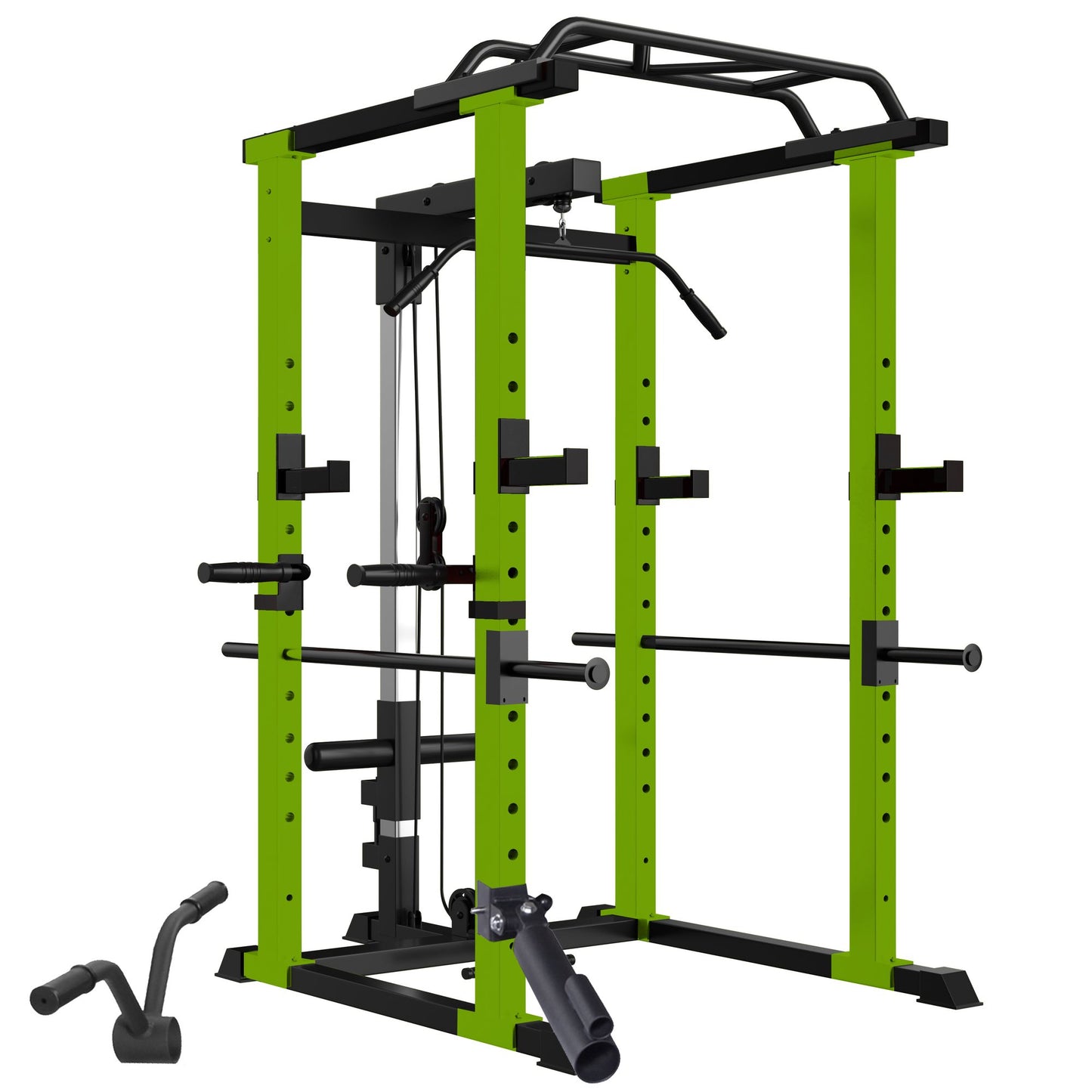 160lb Green Home Gym Set Multi-functional Power Cage, Home Adjustable Pullup Squat Rack 1000Lbs Capacity Comprehensive Fitness Barbell Rack