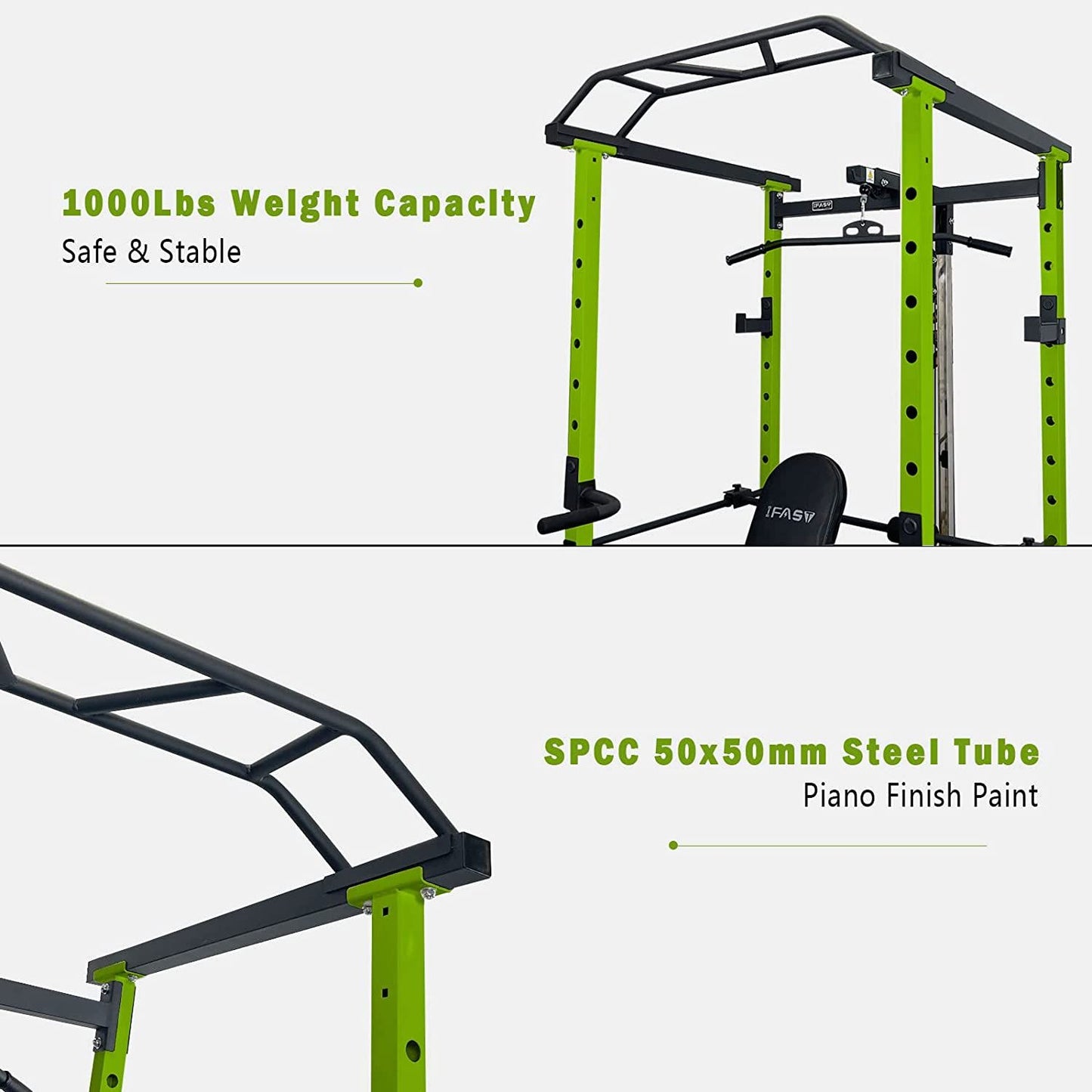 160lb Green Home Gym Set Multi-functional Power Cage, Home Adjustable Pullup Squat Rack 1000Lbs Capacity Comprehensive Fitness Barbell Rack