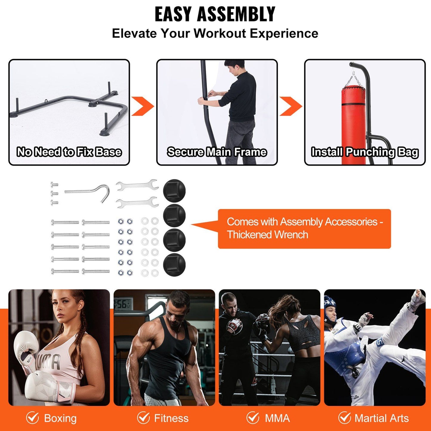 VEVOR Punching Bag Stand, Steel Heavy Duty Workout Equipment, Boxing Punching Bag Stand, Holds Up to 400 lbs, Freestanding Sandbag Rack with Weighted Base, Training Equipment for Home Gym Fitness