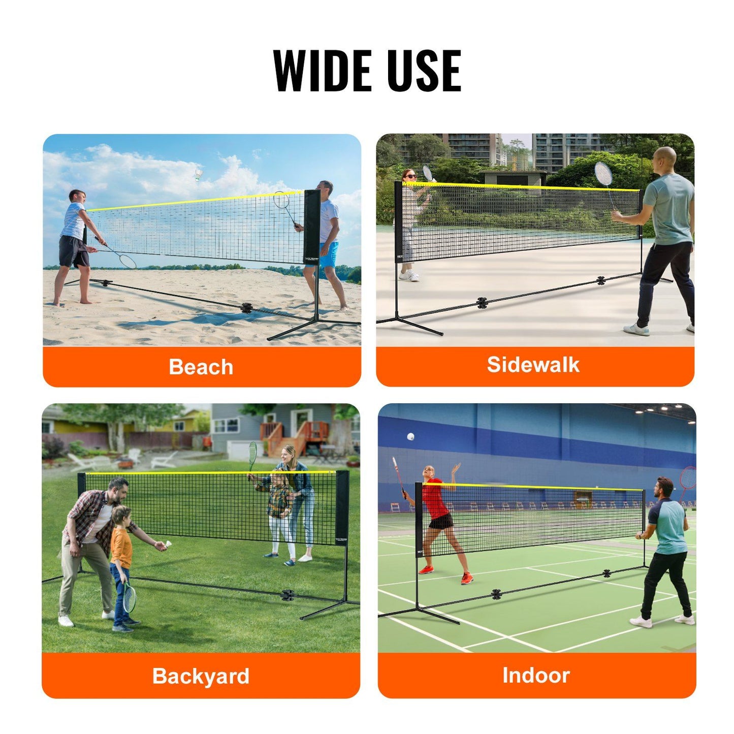 VEVOR Badminton Net, Height Adjustable Volleyball Net, 17ft Wide Foldable Pickleball Net, Portable Easy Setup Tennis Net Set with Poles, Stand and Carry Bag, for Kids Backyard Game Indoor Outdoor Use