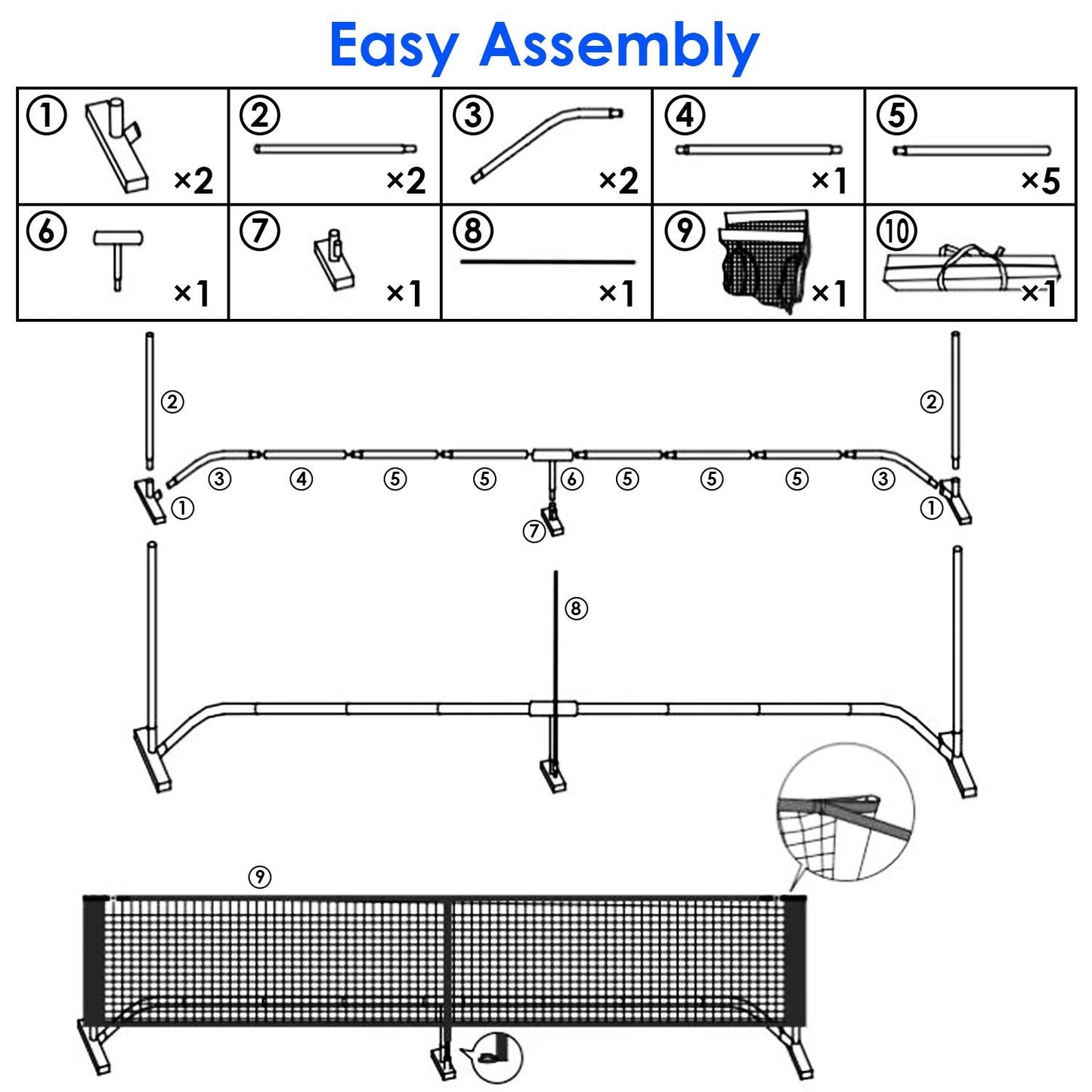 Portable Pickleball Net Set 22ft Regulation Size Net Pickle Ball Net System with 4 Pickleballs 4 Paddles Carrying Bag for Driveway Backyard