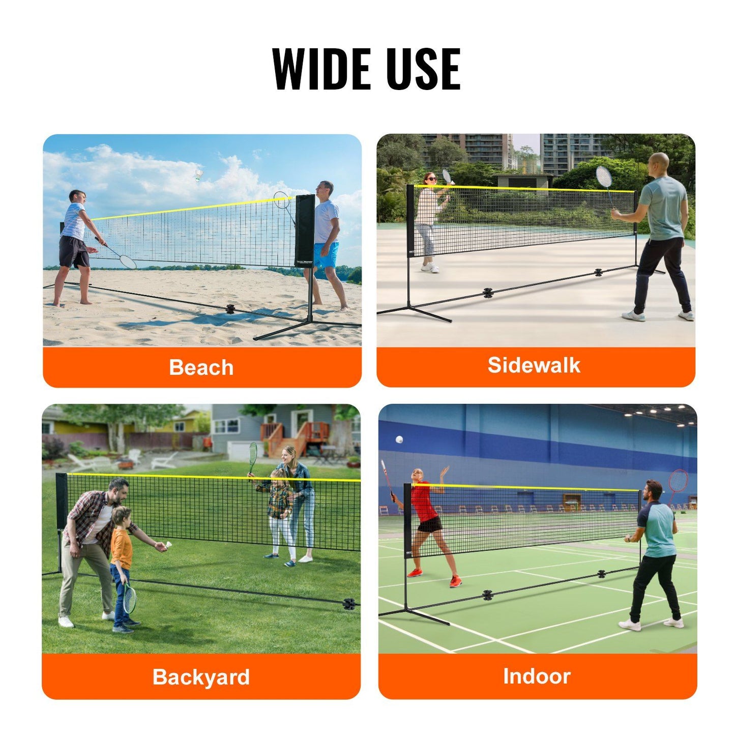 VEVOR Badminton Net, Height Adjustable Volleyball Net, 20ft Wide Foldable Pickleball Net, Portable Tennis Net Set with Poles, Stand, Bag, Rackets, Nylon Shuttlecocks, Kid Backyard Indoor Outdoor Use