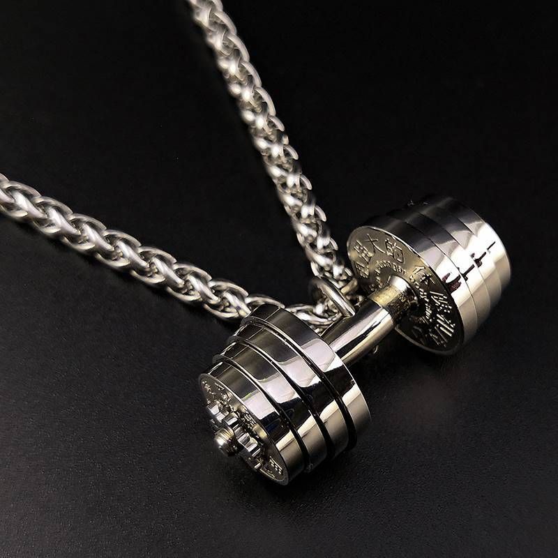 Fitness Necklace Dumbbell Piece Pendant Male Punk Simple Sports