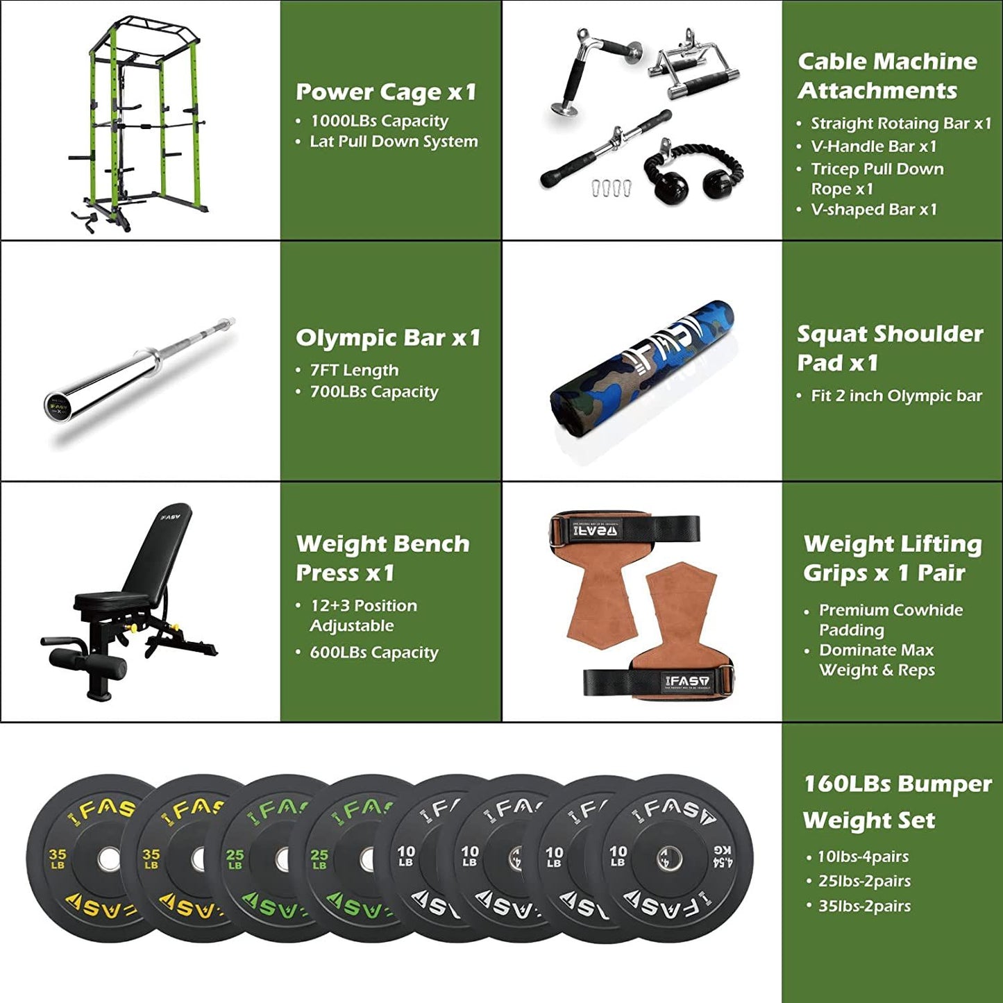 160lb Green Home Gym Set Multi-functional Power Cage, Home Adjustable Pullup Squat Rack 1000Lbs Capacity Comprehensive Fitness Barbell Rack