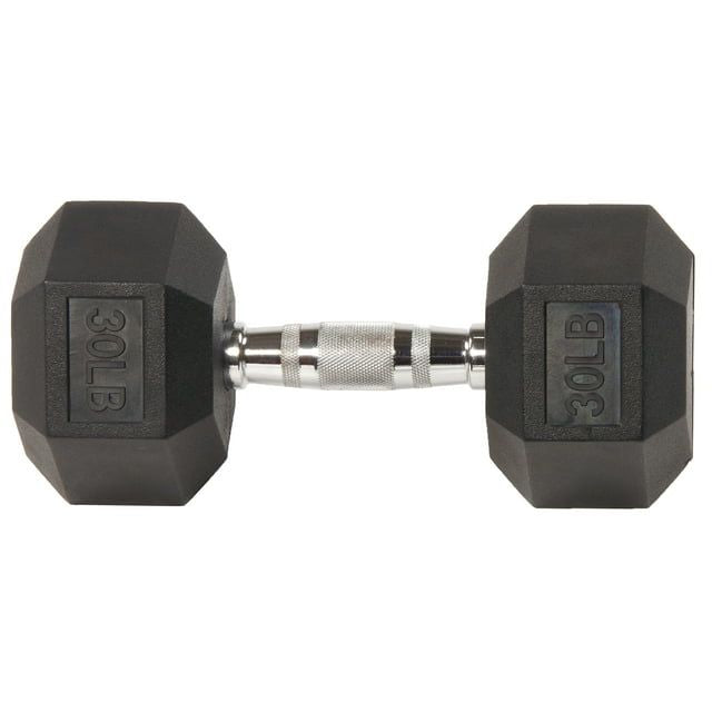 Rubber Encased Hex Dumbbell,25-35lbs,Single