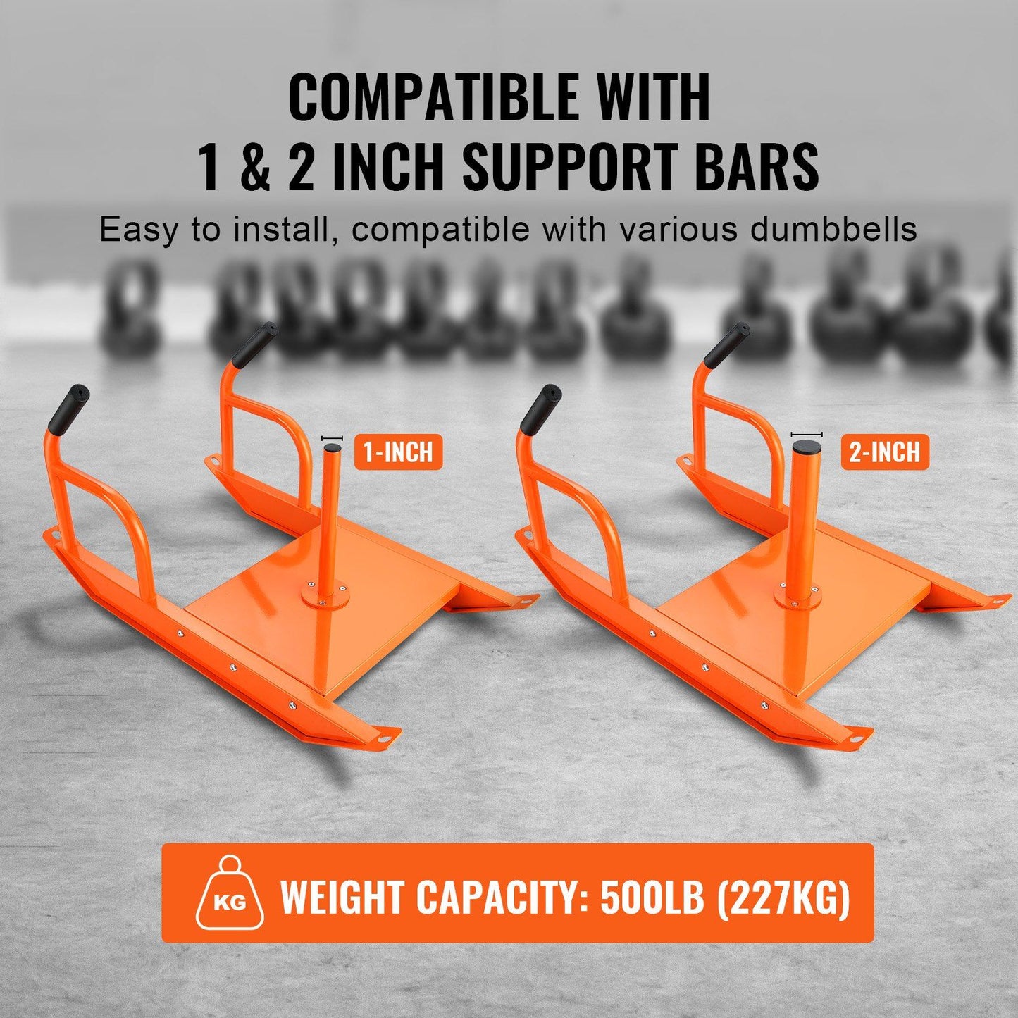 VEVOR Weight Training Pull Sled, Fitness Strength Speed Training Sled with Handle, Steel Power Sled Workout Equipment for Athletic Exercise & Speed Improvement, Suitable for 1"&2" Weight Plate, Orange