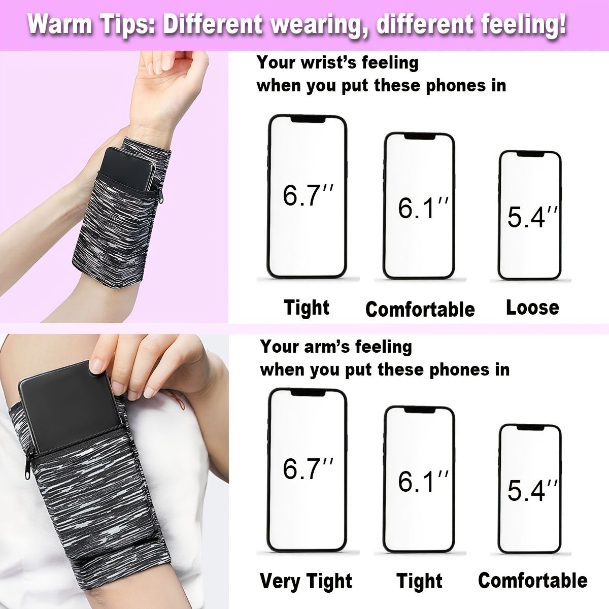 Phone Sports Armband Sleeve; Cell Mobile Phone Zipper Armband Black And White Stripes For Running; Fitness And Gym