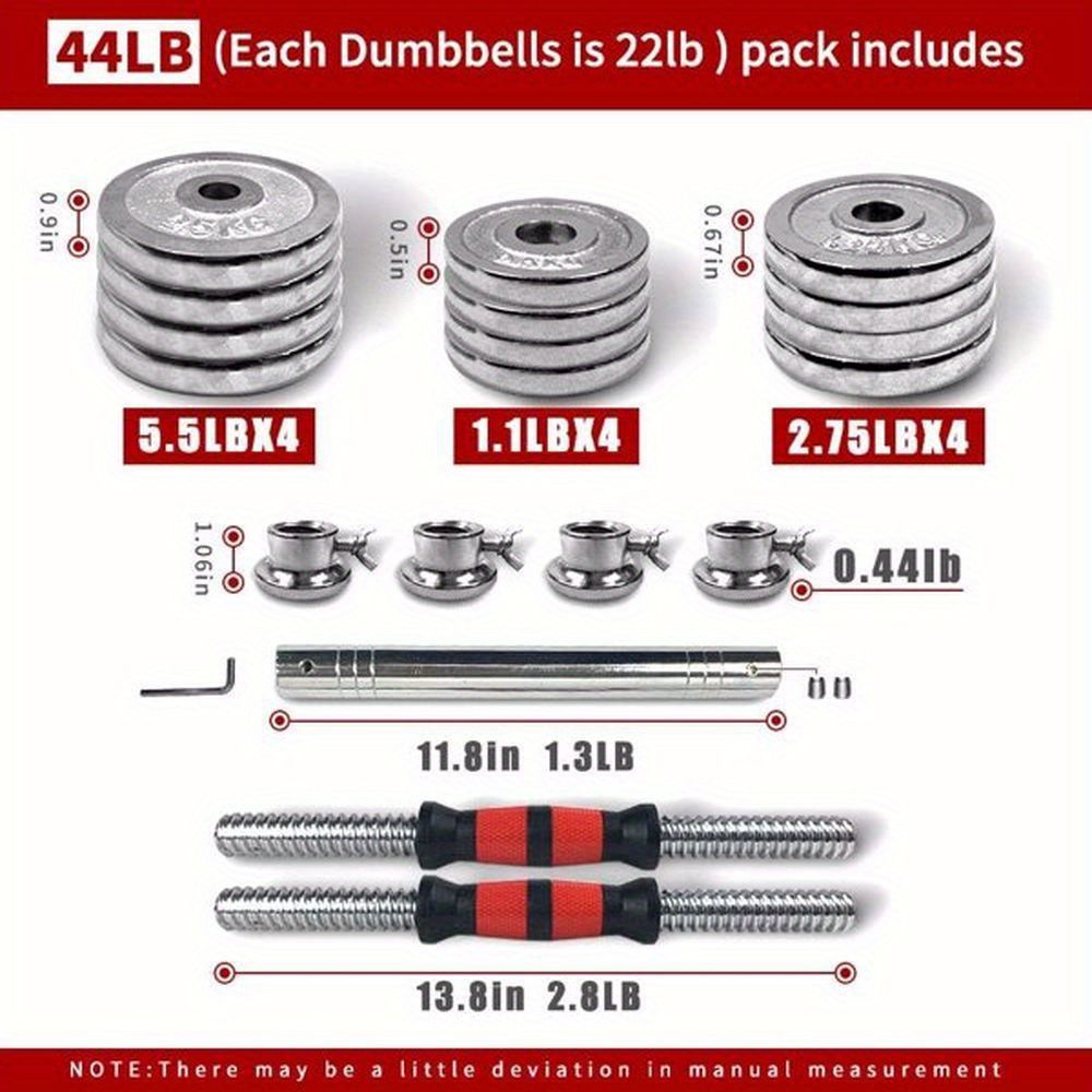 1set 44lbs Fitness Dumbbells Set, Adjustabl with Metal Connecting Rod Used As Barbell, Chromed Weights, Hardcover Gift Box, Home Gym Work Out Training Equipment