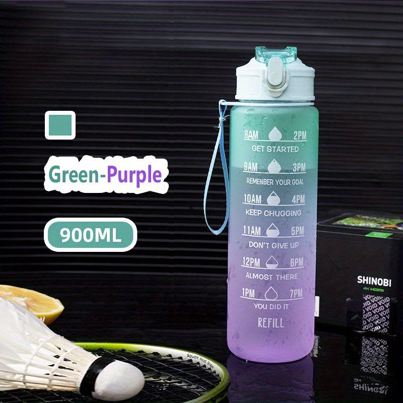 32oz/900mL Motivational Water Bottle With Straw & Time Marker; Daily Water Intake Bottle With Carrying Strap For Fitness Gym School Mountain Climbing Yoga Hiking