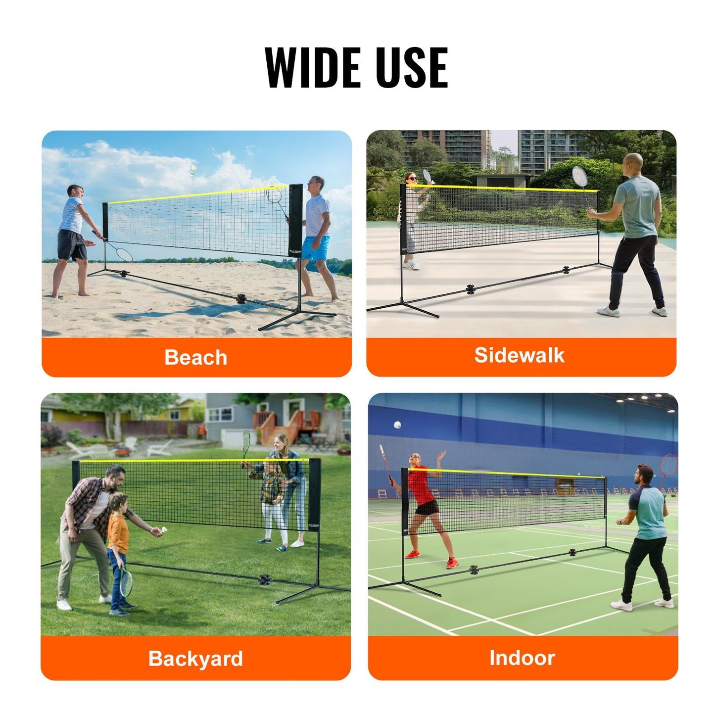 VEVOR Badminton Net, Height Adjustable Volleyball Net, 10ft Wide Foldable Pickleball Net, Portable Easy Setup Tennis Net Set with Poles, Stand and Carry Bag, for Kids Backyard Game Indoor Outdoor Use