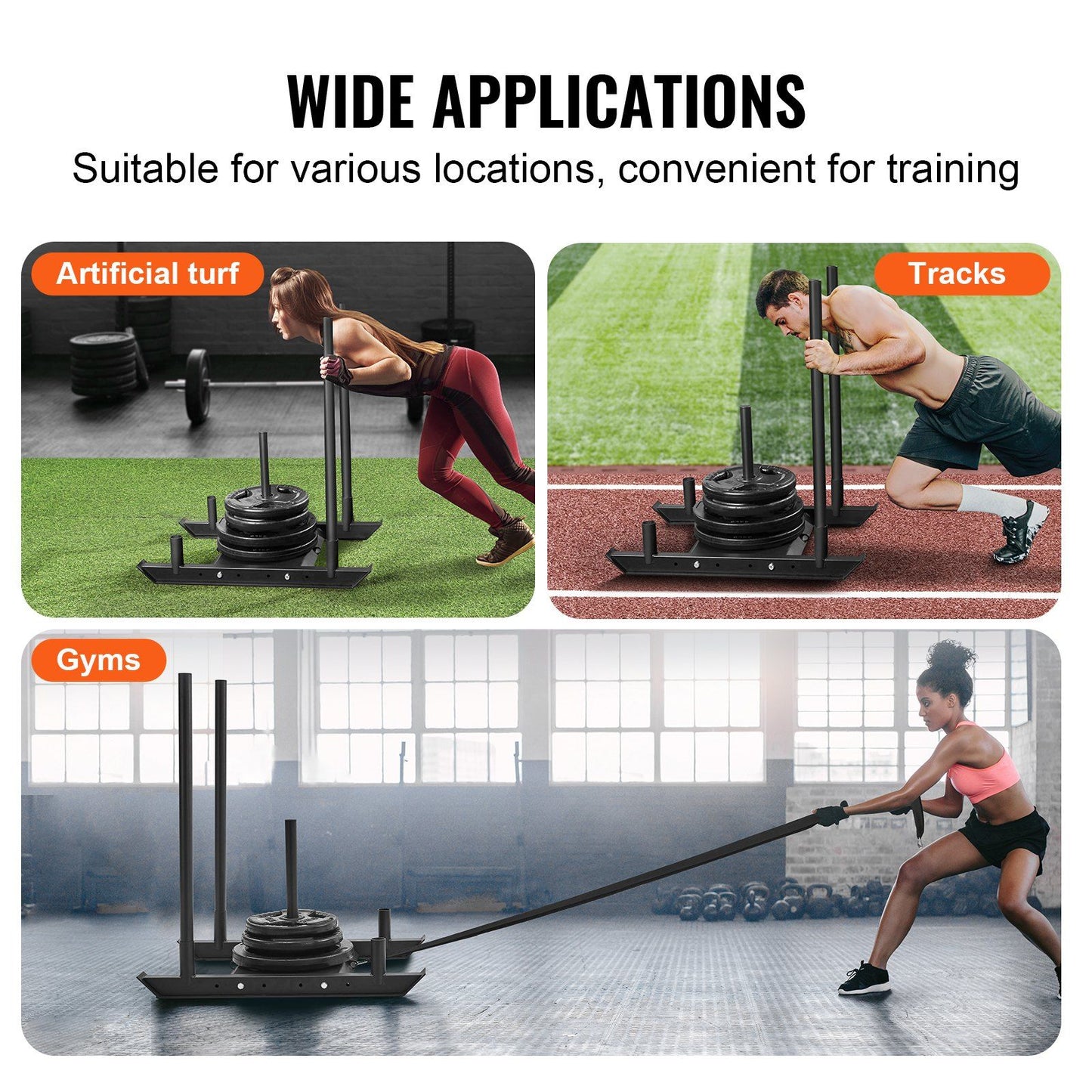 VEVOR Weight Training Sled, Pull Push Power Sled, Fitness Strength Resistance Training, Steel Workout Equipment for Athletic Exercise & Speed Improvement, Suitable for 2" Weight Plate, Black