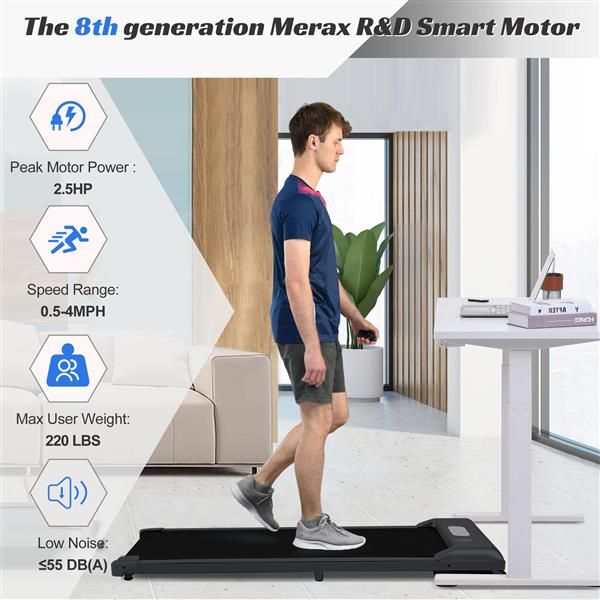 2 in 1 Under Desk Electric Treadmill 2.5HP, with Bluetooth APP and speaker, Remote Control, Display, Walking Jogging Running Machine Fitness Equipment for Home Gym Office