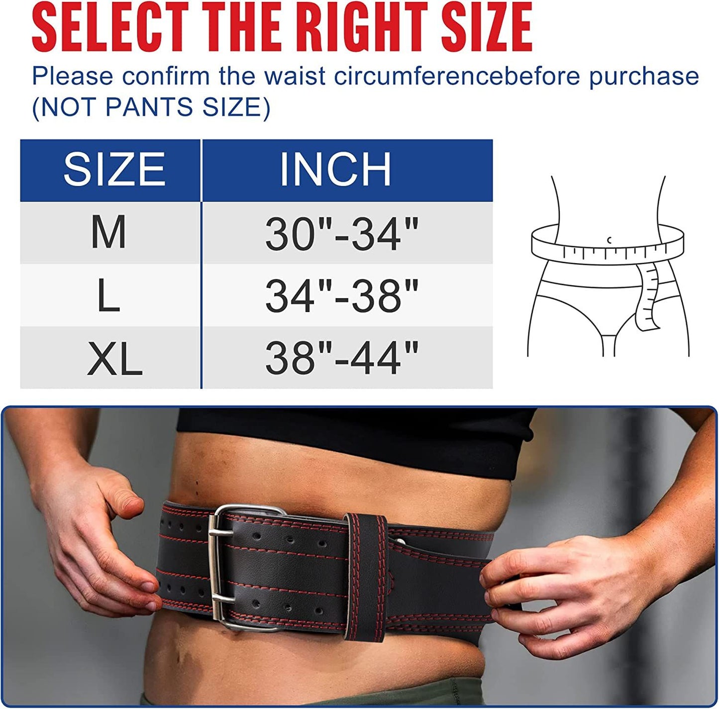 Weight Lifting Belt Leather Fitness Belt for Strength Training Unisex Black