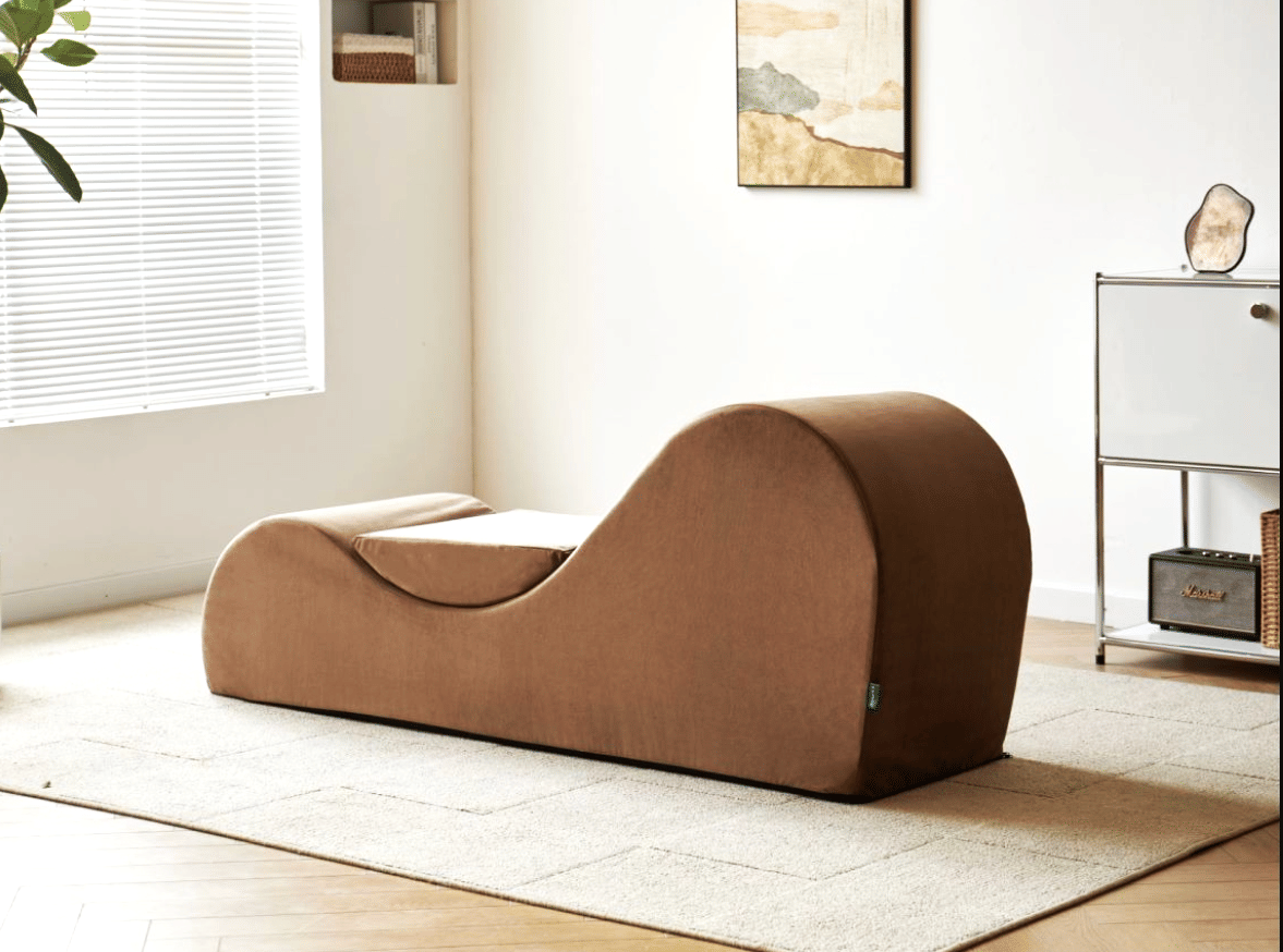 Solace Yoga Chaise Lounge Chair for Stretching, Relaxation & Exercise, Ergonomic Design with Soft Yet Firm High-Density Foam Core, Removable Machine-Washable Cover, Brown