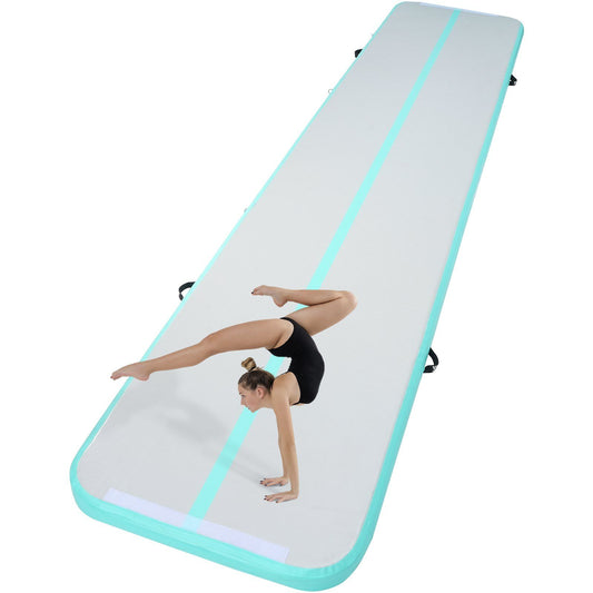 VEVOR Gymnastics Air Mat, 4 inch Thickness Inflatable Gymnastics Tumbling Mat, Tumble Track with Electric Pump, Training Mats for Home Use/Gym/Yoga/Cheerleading/Beach/Park/Water, 16 ft, Mint Green