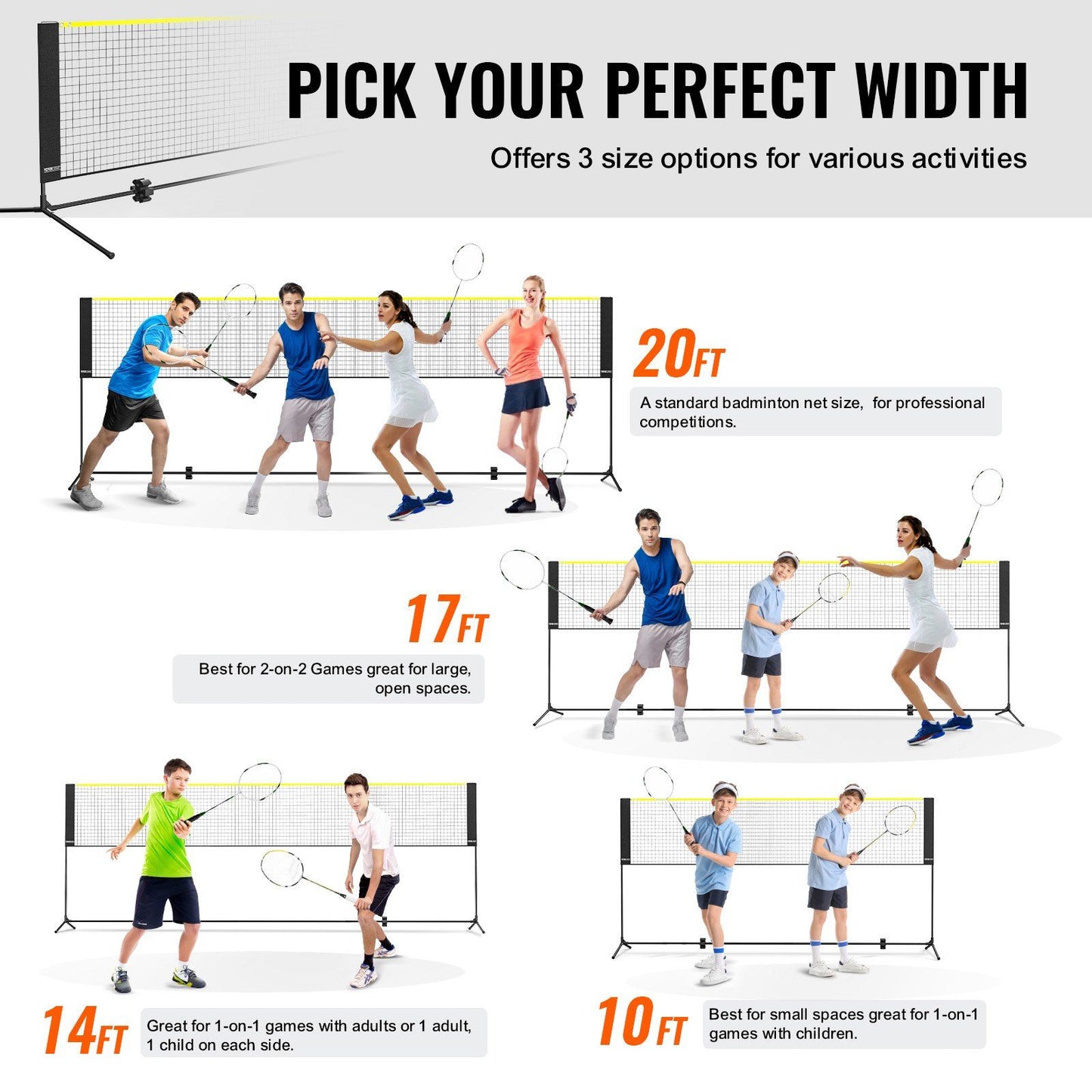 VEVOR Badminton Net, Height Adjustable Volleyball Net, 17ft Wide Foldable Pickleball Net, Portable Easy Setup Tennis Net Set with Poles, Stand and Carry Bag, for Kids Backyard Game Indoor Outdoor Use