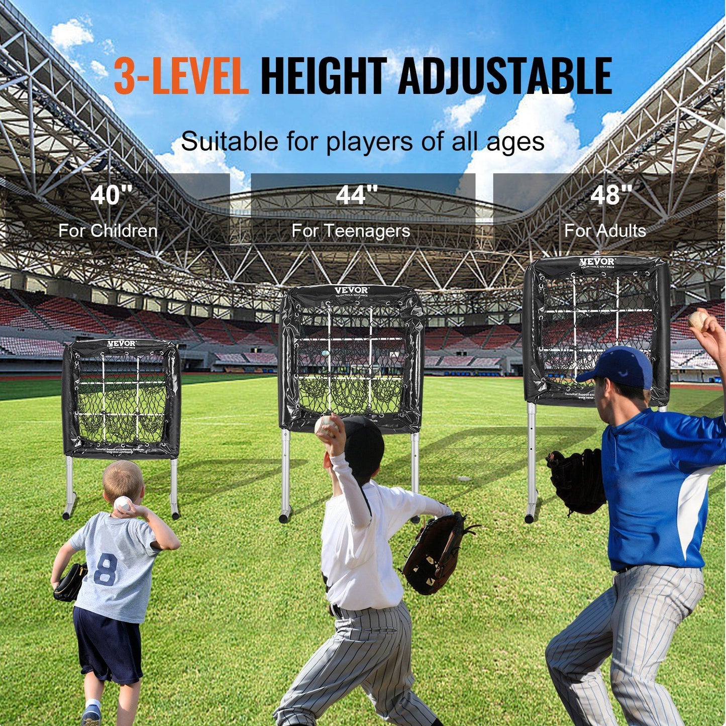 VEVOR 9 Hole Baseball Net, 28"x27" Softball Baseball Training Equipment for Hitting Pitching Practice, Heavy Duty Height Adjustable Trainer Aid with Strike Zone & 4 Ground Stakes, for Youth Adults