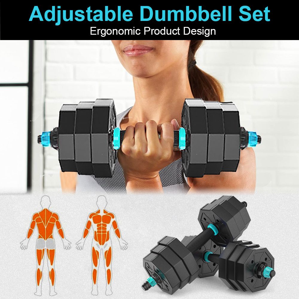 Adjustable Dumbbell Set 44 LBS with Curl Bar, Barbell Weight Set for Home Gym, 3 in 1 Dumbellsweights Set for Men and Women