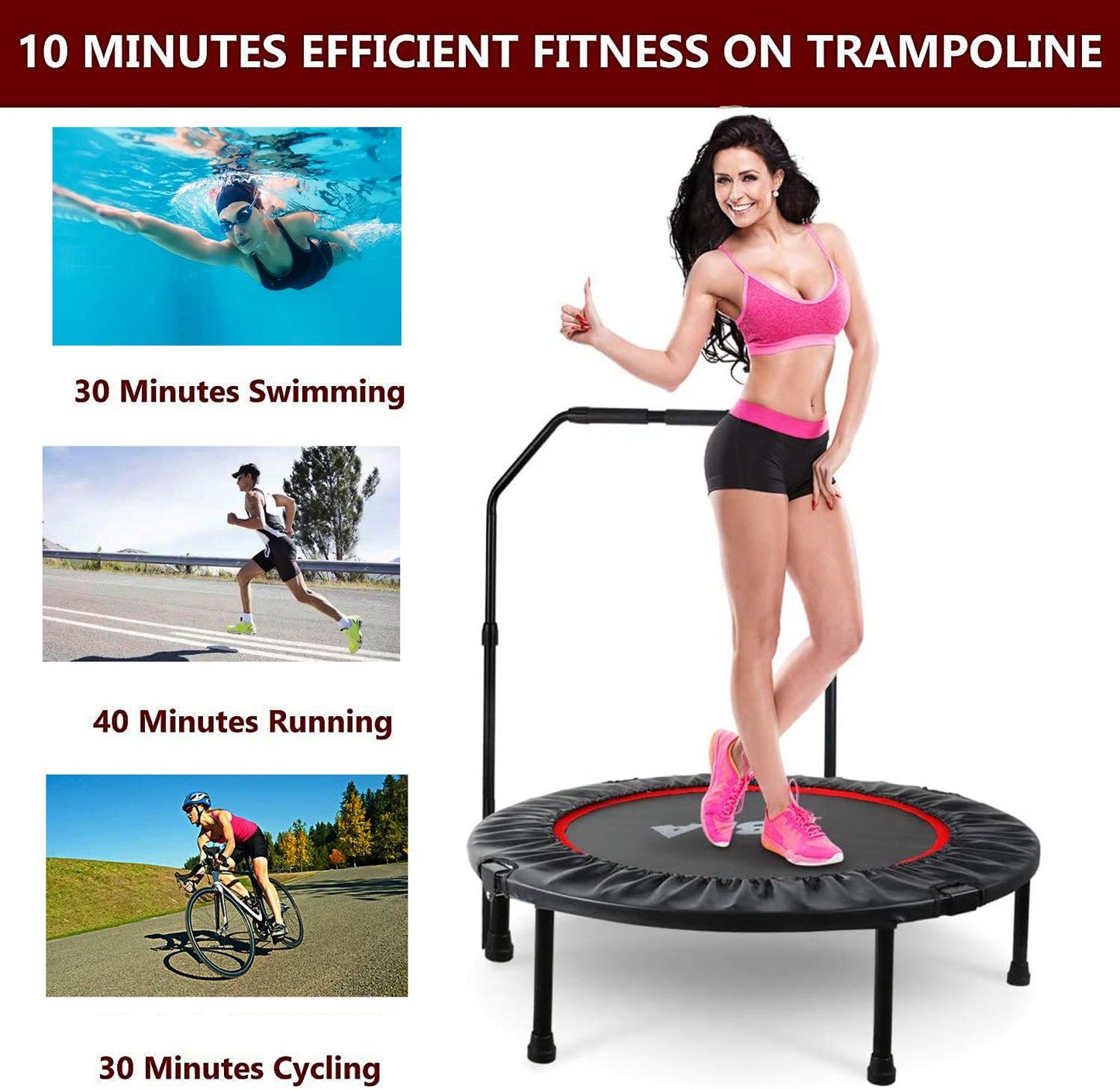 40 Inch Mini Exercise Trampoline for Adults or Kids Indoor Fitness Rebounder Trampoline with Safety Pad Max. Load 300LBS