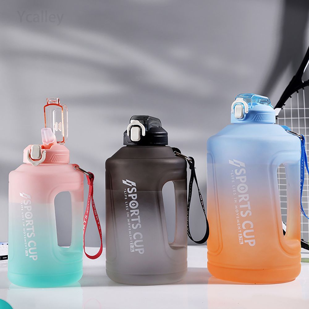 YCALLEY Sport Water Bottle Reminder Silicone Sith Straw Waterbottle Items Fitness Big Bottles 1500ML / 2300ML / 3800ML Sport