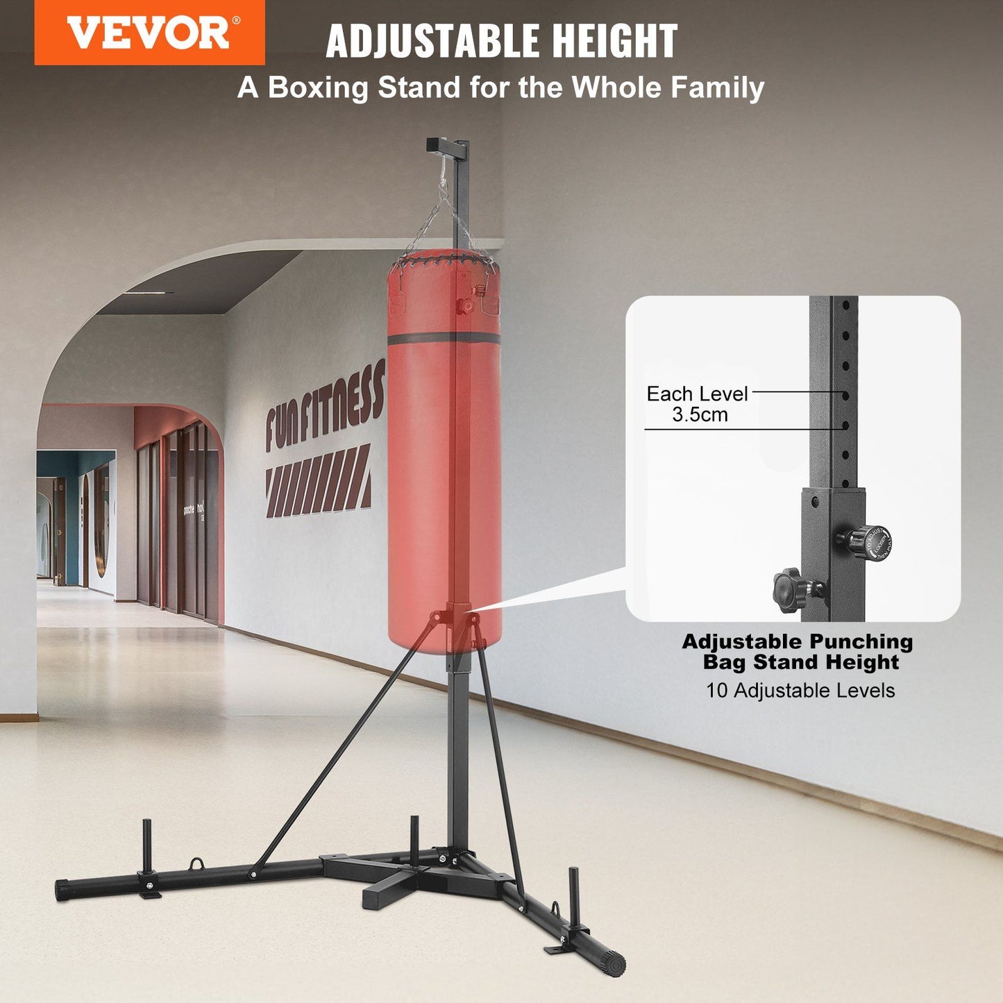 VEVOR Punching Bag Stand, Steel Heavy Duty Workout Training Equipment, Adjustable Height Boxing Punching Stand with Weighted Base, Holds Up to 400 lbs, Freestanding Sandbag Rack for Home Gym Fitness