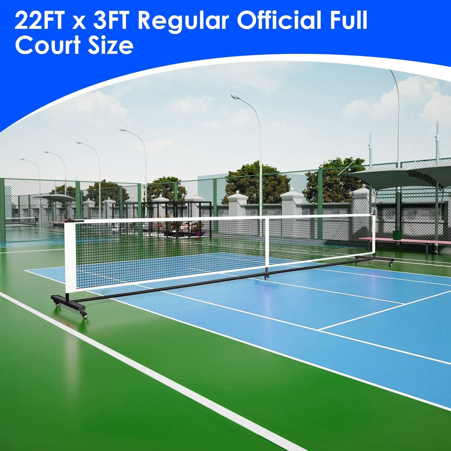 Portable Pickleball Net 22ft Regulation Size Net Pickle Ball Net System with Lockable Wheels Carrying Bag for Driveway Backyard