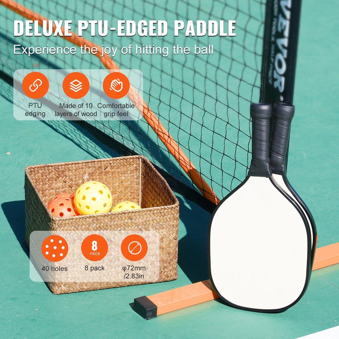 VEVOR Pickleball Net Set, 22FT Regulation Size Portable Pickleball System with Bags, Balls, Paddles, Wheels, and Court Lines, Weather Resistant Metal Frame & PE Net, for Outdoor Backyard Driveway